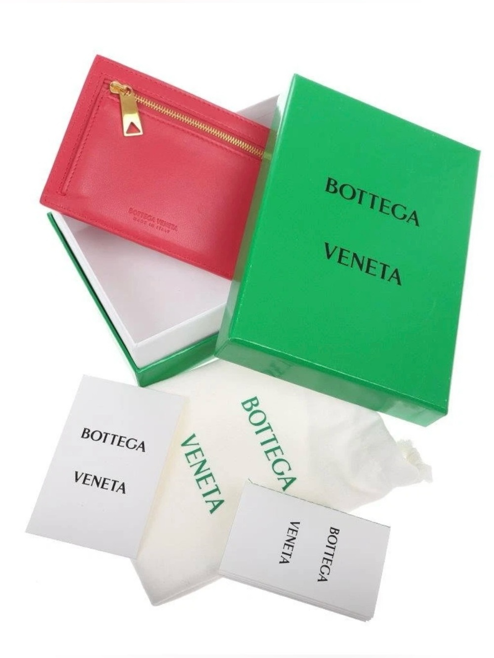 Bottega Veneta Coral Pink Leather Zip Card Pouch with Gold Hardware